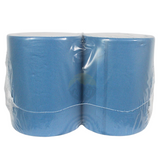 2x blauw premium industrierollen, 1000 vellen per rol, 380M, 37x36 cm, 2-laags geperforeerde papieren handdoeken