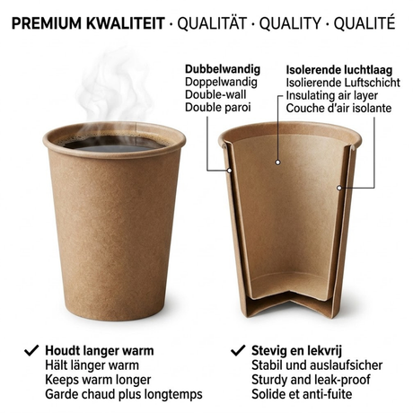 Koffiebekers bruin to go 200ml - wegwerpbekers extra stevig