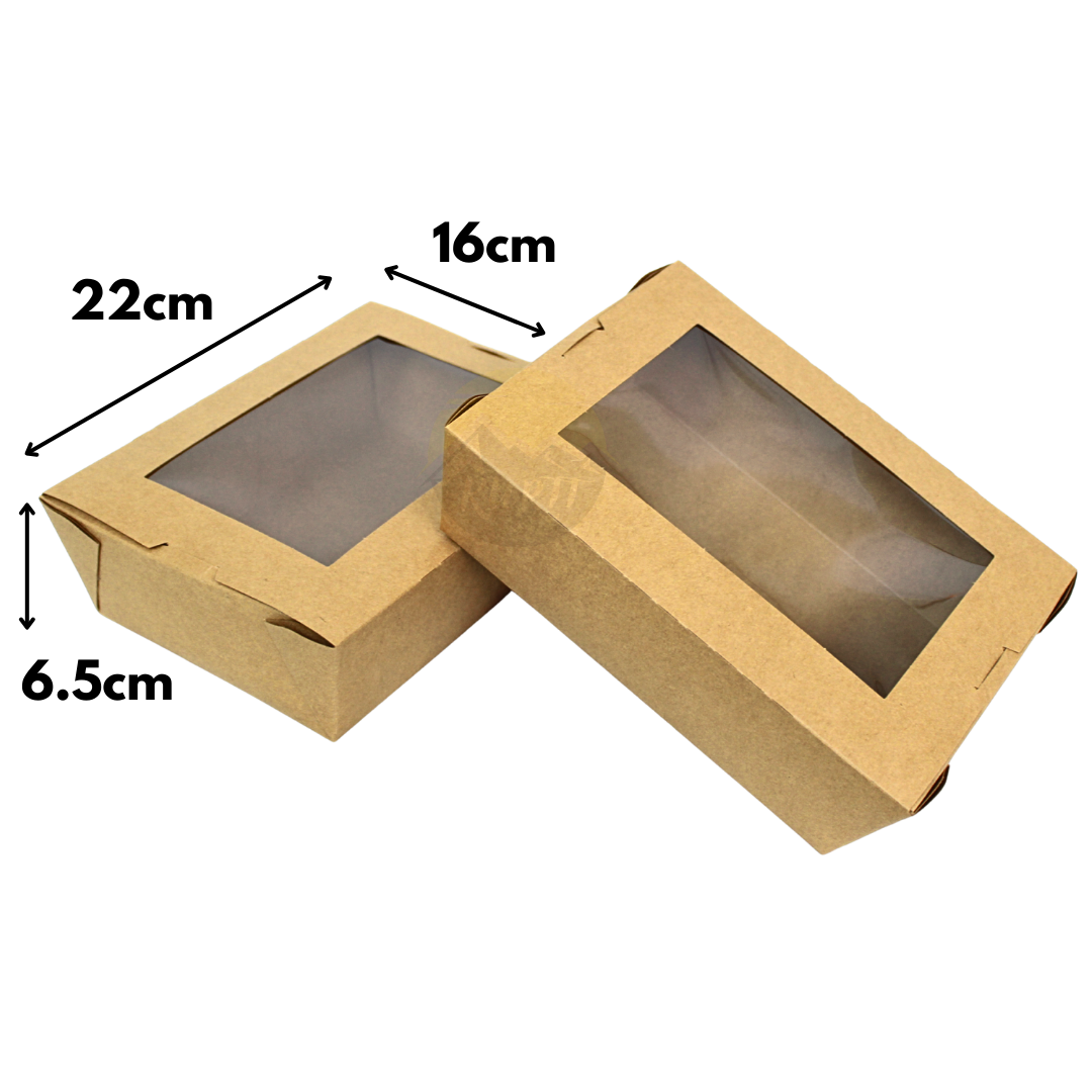 Cateringdozen maat L KRAFT met PLA venster - 100 stuks