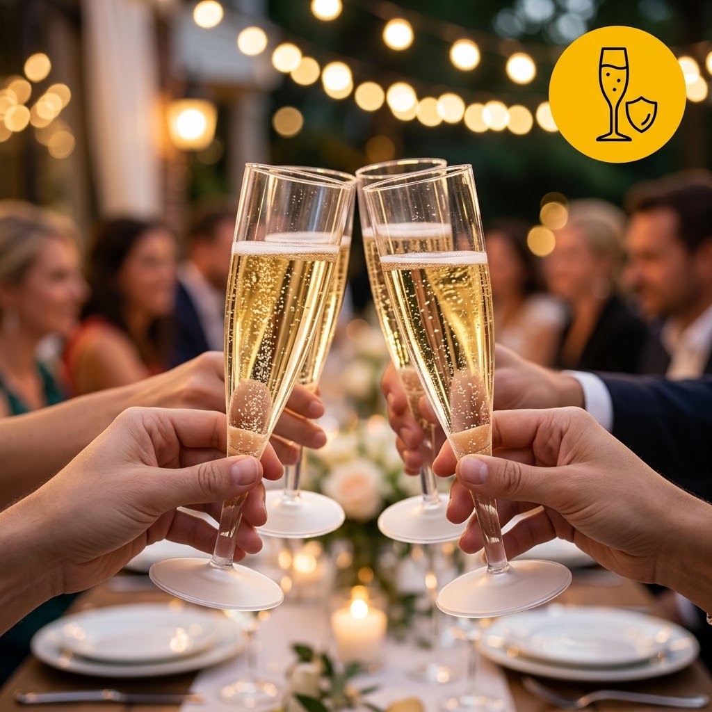 Herbruikbaar kunststof champagneglas met champagne