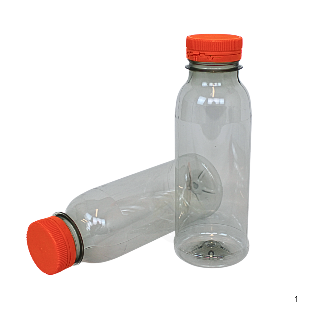 330ml rPET Flasche mit orangefarbenem Verschluss – 35 Stück