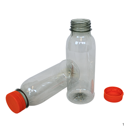 Bouteille rPET 250ml avec bouchon orange | Sans BPA et sans danger pour les aliments - 40 pièces