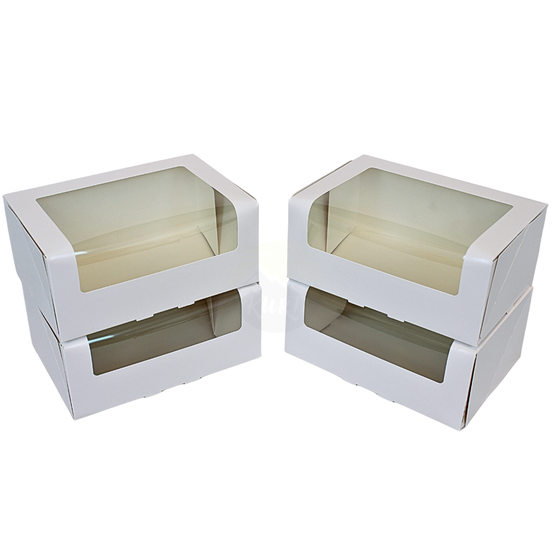 Gebaksdoos met venster wit 21x14x9 cm FSC® – 100 stuks | Met voorklep voor 6 gebakjes & taart