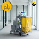 Gele afvalzakken van 120 liter in metalen afvalcontainers