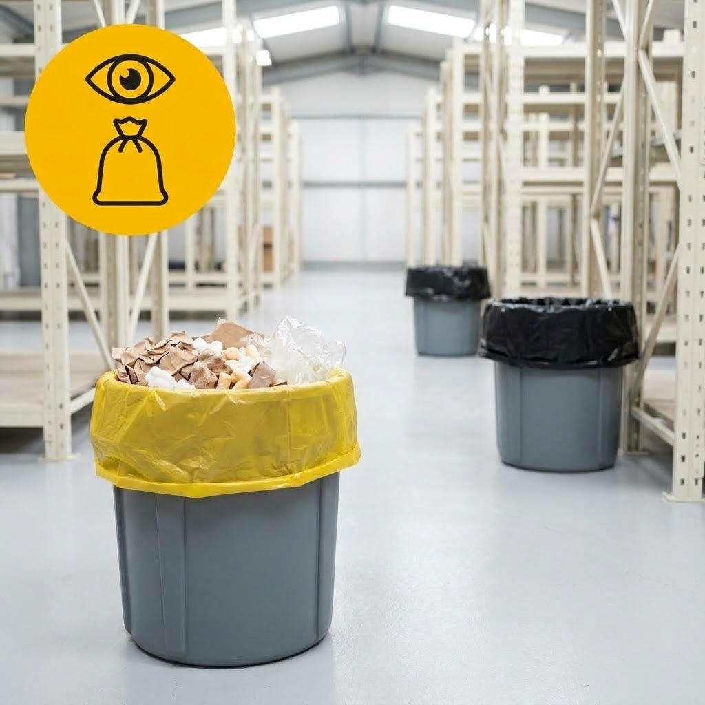 Gele afvalzakken van 60 liter in afvalbakken
