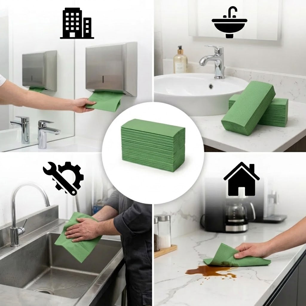 Papieren handdoeken groen 1-laags 25 x 23 cm - 5.000 vellen