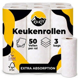 Keukenrollen 3-Laags 32, 64 of 96 Rollen – 50 Vellen per Rol – Keukenpapier Voordeelverpakking