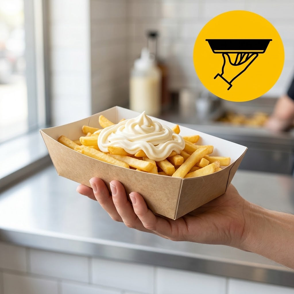 Frietbakjes A9 Karton Kraft/Wit – 114 × 67 × 39 mm | Snackbakje Middel
