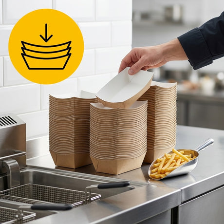 Frietbakjes, Snackbakje A9 Karton Kraft/Wit – 114 × 67 × 39 mm