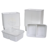 Magnetronbakjes 2-vaks met deksel 100 stuks - meal prep bakjes - stevig en flexibel - vershoudbakjes - wit