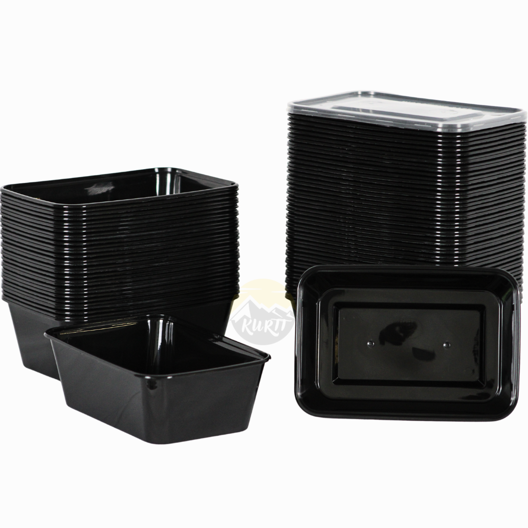 Microwave containers with lid black 750ML - 50 pieces