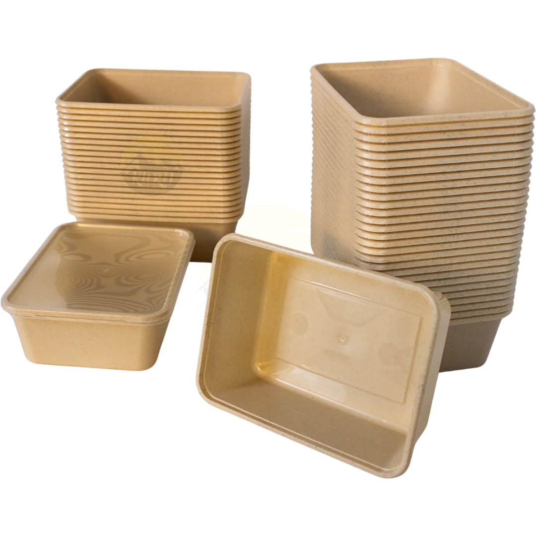 Magnetronbakjes met deksels beige 750ML - 50 stuks