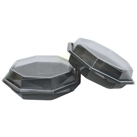 APET Octaview Schaal Grijs 190x60mm met vast Deksel | 640ml | 40 Stuks | Catering Take-away