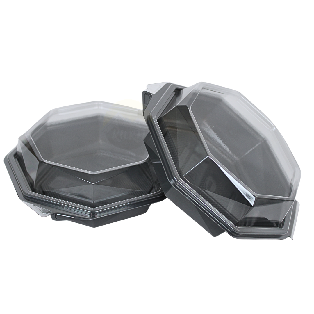 APET Octaview Schaal Grijs 160x60mm met vast Deksel 400ml | 60 Stuks | Tapas Bijgerechten Desserts