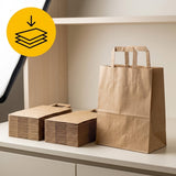 Papieren draagtassen medium 26x17x25cm bruin – tasjes horeca - plat handvat