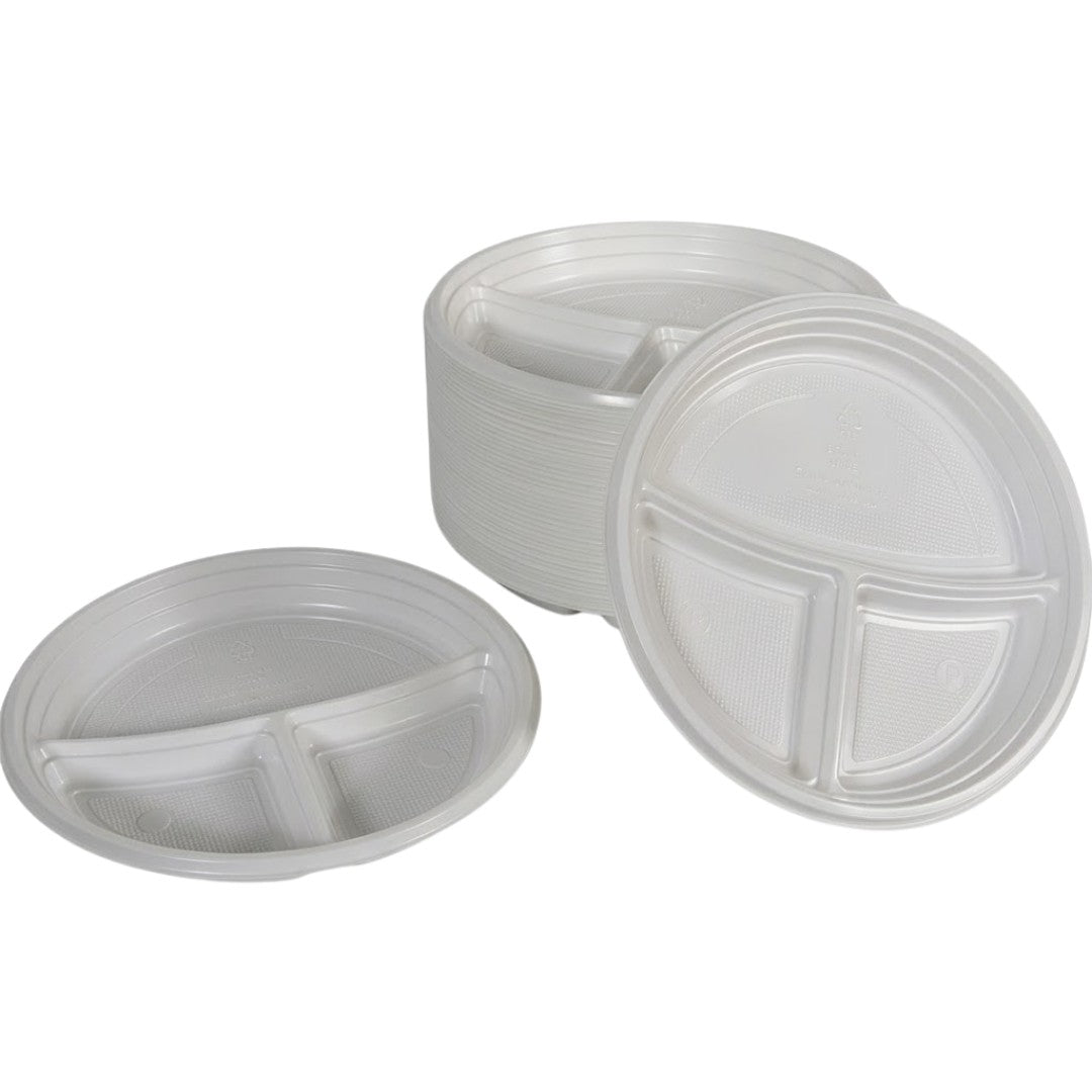 Plastic borden 3-vaks 22cm – 100 stuks wegwerpborden horeca
