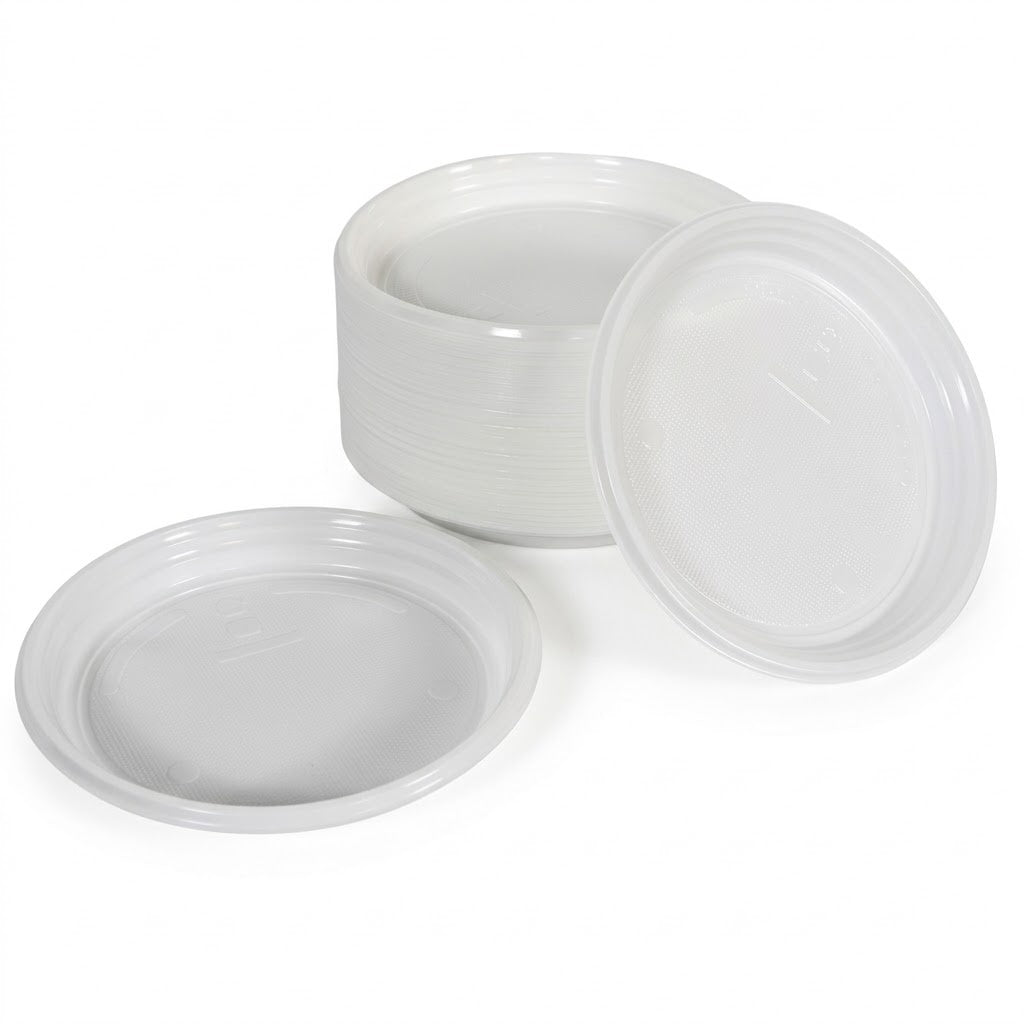 Plastic borden 22cm onverdeeld wit 100 stuks - Wegwerp horeca borden