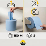 Poetsrollen Midi Blauw 2-laags 150M – 6 rollen per doos