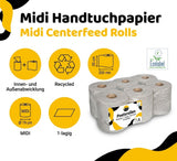 Grijze midi poetsrollen van gerecycled papier, 6 rollen van 300 meter