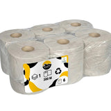 6x Poetsrol 300M 1-laags grijs (recycled) poetspapier dispenser geschikt - absorbeert uitstekend