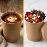 100x kartonnen soepbeker met deksel 350ml – Kraft papier, wegwerp horeca catering