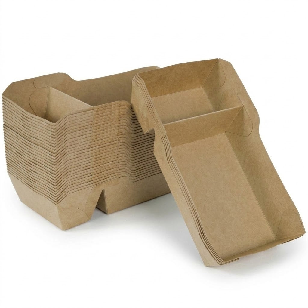 Kraft Snackbakjes A22 Vetvrij met Tussenschot – 176x65x35mm Kraftpapier Frietbakje | 50/100/500 stuks