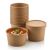 100x kartonnen soepbeker met deksel 350ml – Kraft papier, wegwerp horeca catering