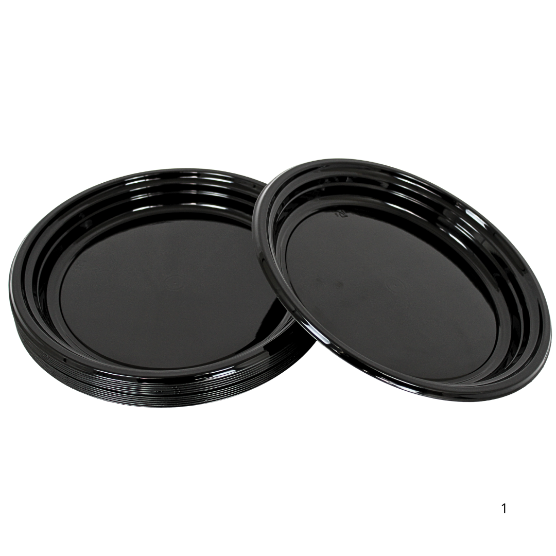PP reusable / herbruikbaar zwart bord rond 24cm - 12 stuks