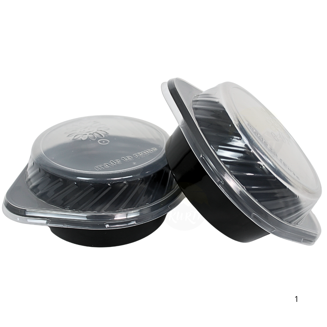 12x Hard plastic soepkommen met deksel - 500ml - herbruikbare soepbekers zwart, stevig, handige oortjes,inc SUP