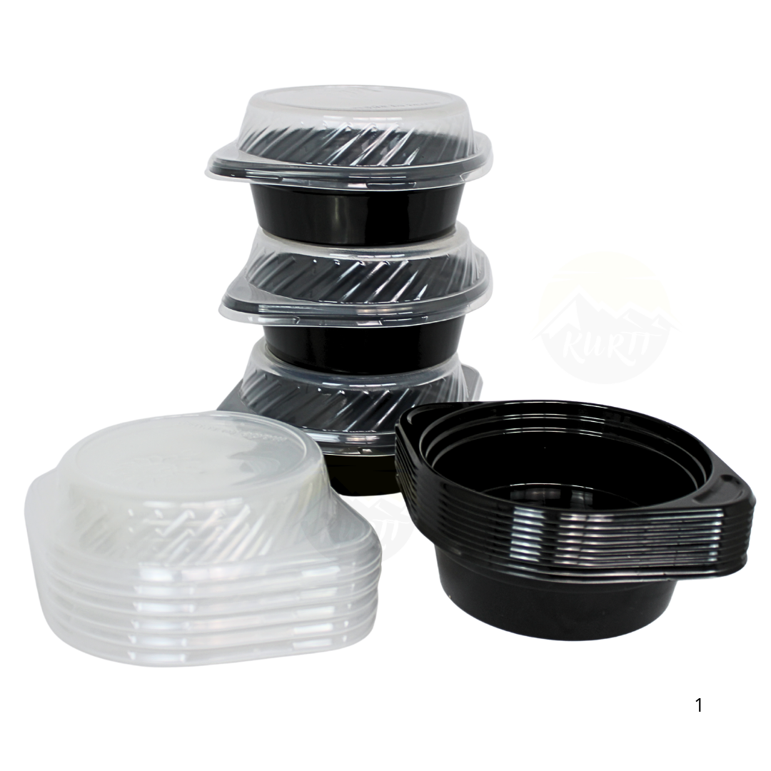 12x Hard plastic soepkommen met deksel - 500ml - herbruikbare soepbekers zwart, stevig, handige oortjes,inc SUP